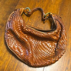 Cole-Haan Woven Caramel Brown Leather Hobo Bag